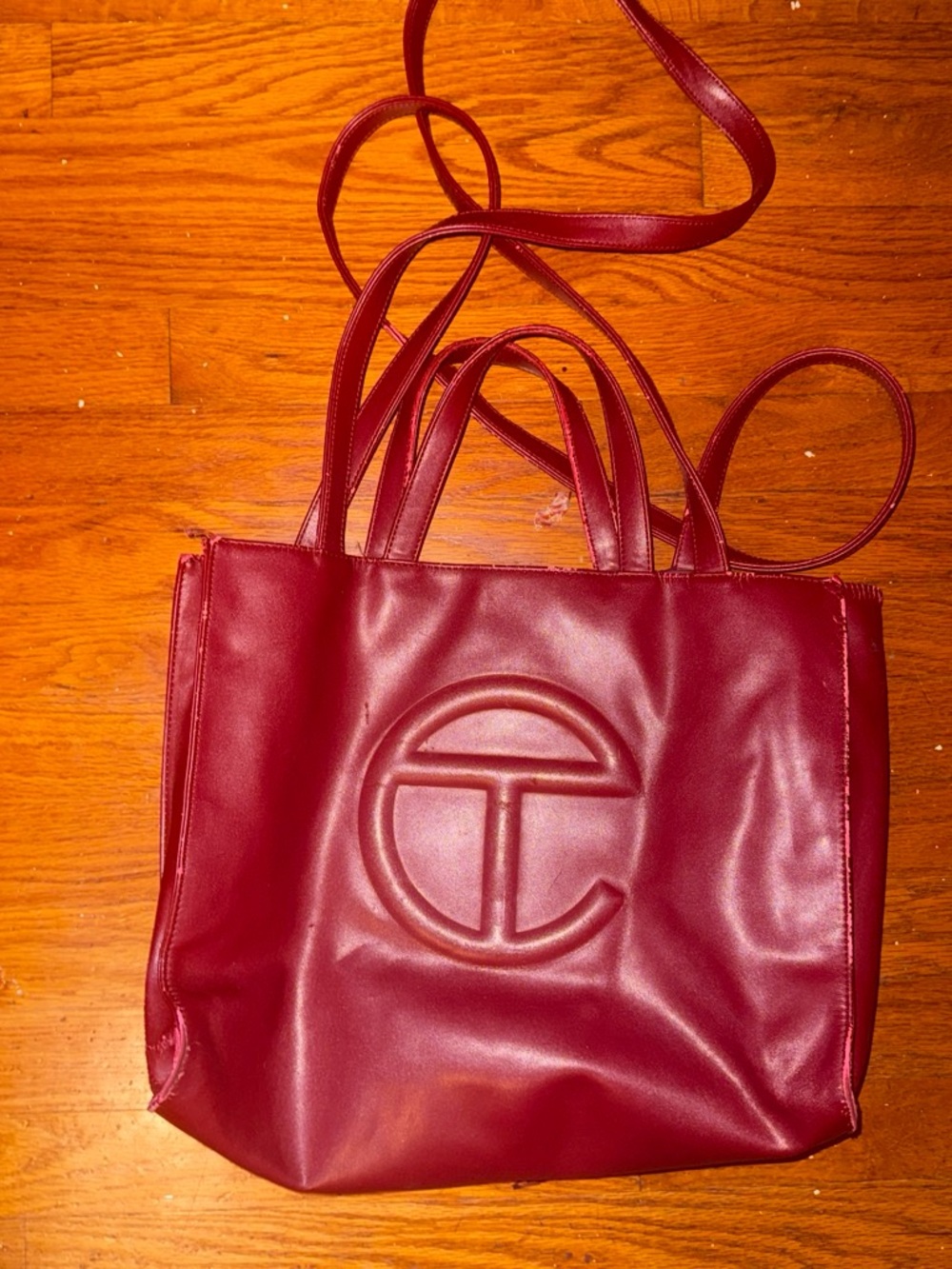 Telfar Maroon Faux Leather Logo Tote